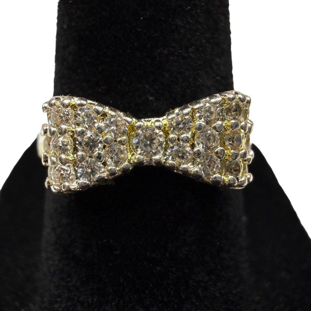 Bow Knot Pave Clear Rhinestone Ring Gold Silver Tone Statement Jewelry Sz 5.5